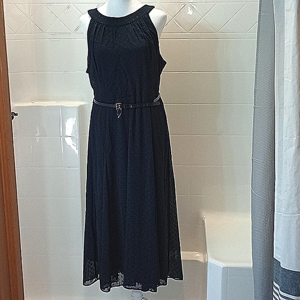 Tommy Hilfiger Navy Blue Belted Halter Midi Dress